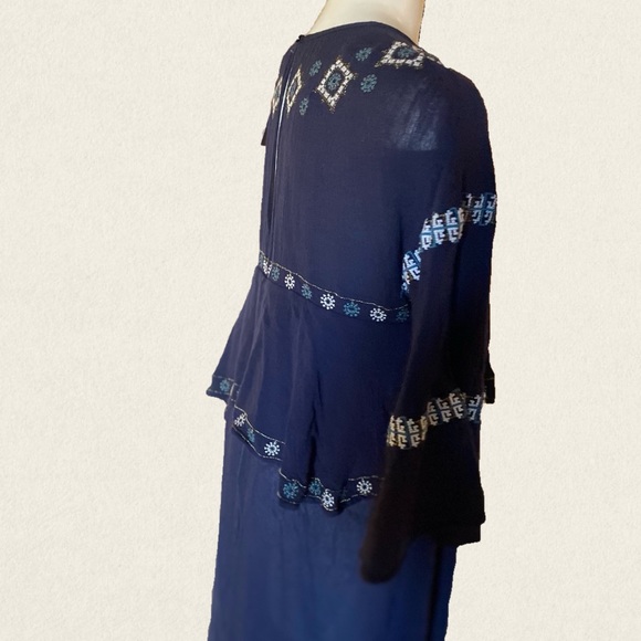 Chelsea & Violet Navy Boho Embroidered Tiered Dress Women’s Size L - Picture 5 of 5